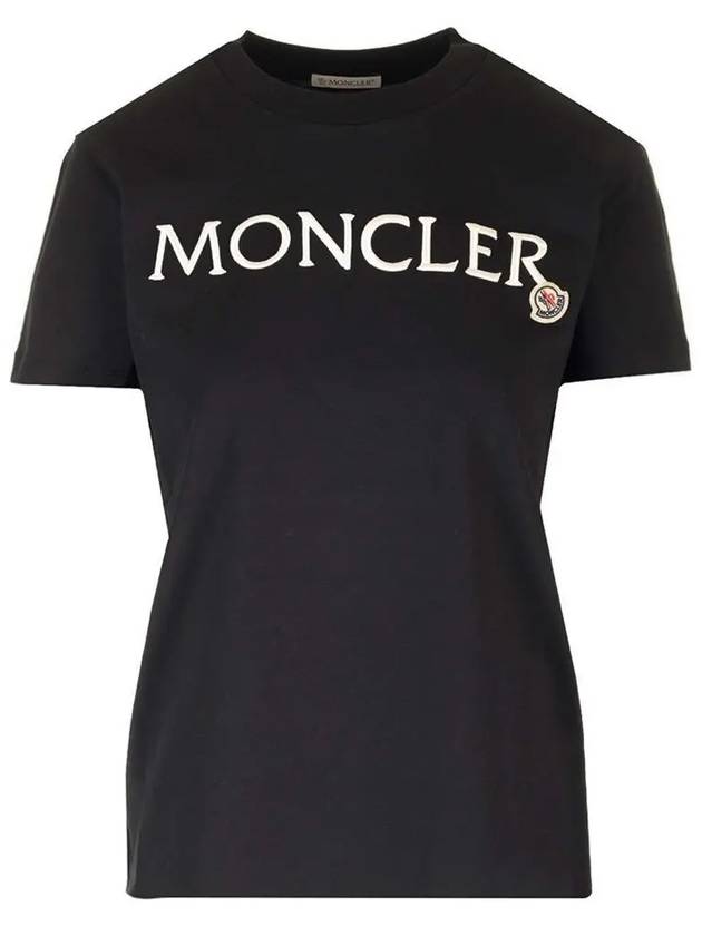 Embroidered Logo Cotton Short Sleeve T-Shirt Black - MONCLER - BALAAN 3