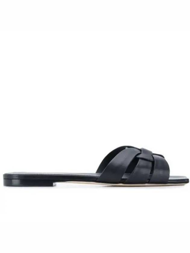 Tribute Smooth Leather Flat Mules Black - SAINT LAURENT - BALAAN 2