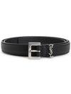 Men's Monogram Silver Buckle Leather Belt Black - SAINT LAURENT - BALAAN 2