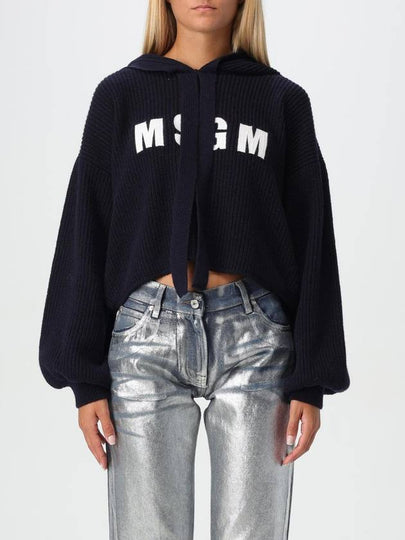 Wool Cashmere Biscuit Hooded Knit Top Navy - MSGM - BALAAN 2