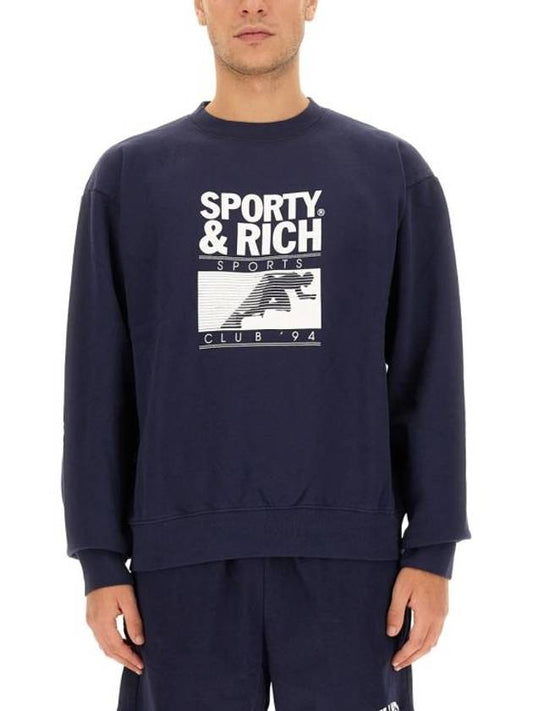 Motion Club Crew Neck Cotton Sweatshirt Navy - SPORTY & RICH - BALAAN 1