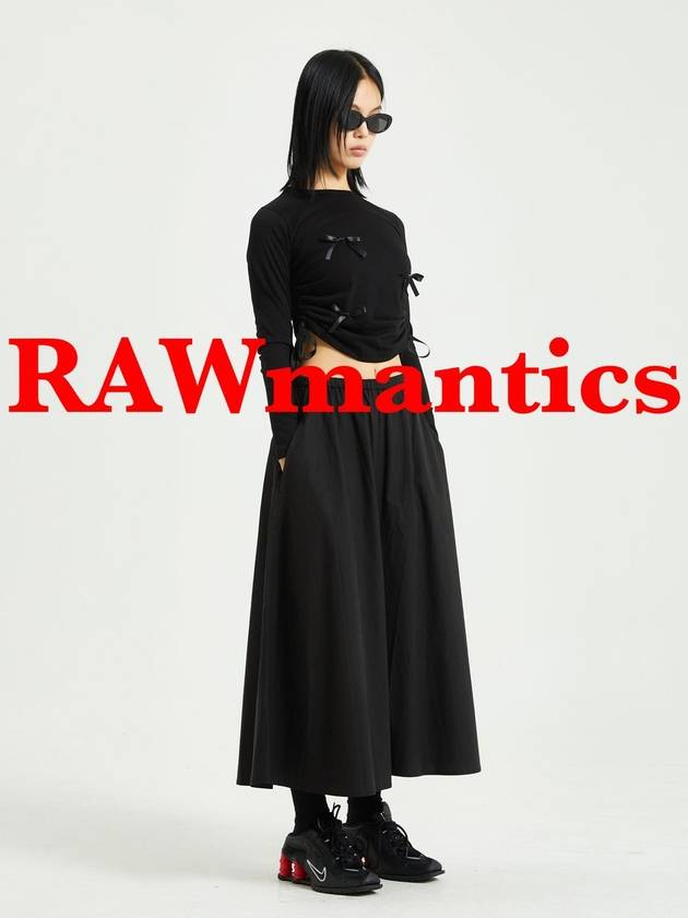 Women's Ribbon Shirring Cotton Long Sleeve T-Shirt Black - RAWMANTICS - BALAAN 2