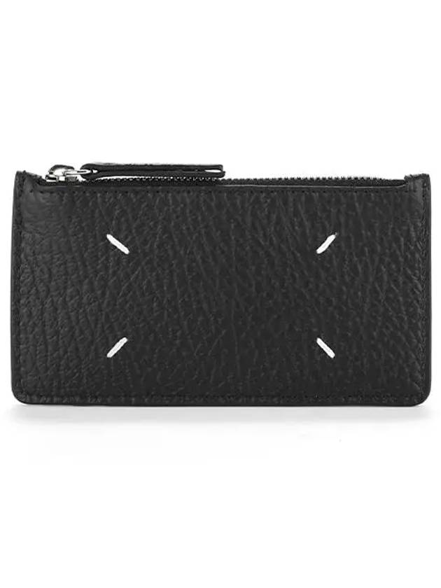 Pebble Leather Stitch Logo Zipper Card Wallet Black - MAISON MARGIELA - BALAAN 3