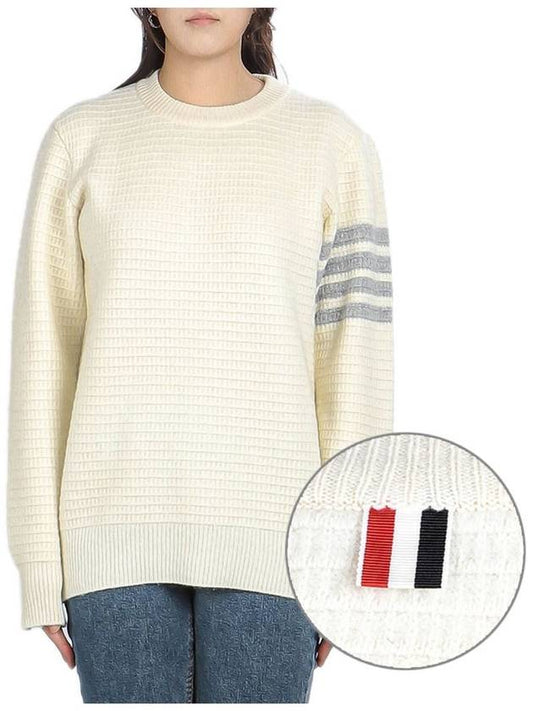 Women's 4 Bar Stripe Cashmere Pullover Knit Top White - THOM BROWNE - BALAAN 2