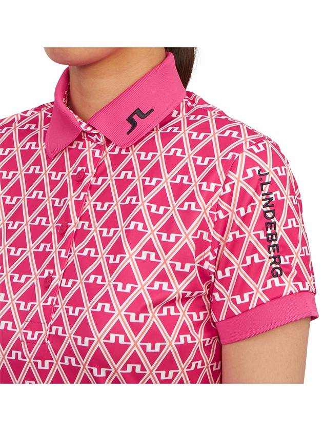 Tour Tech Geo Print Short Sleeve Polo Shirt Fuchsia Purple - J.LINDEBERG - BALAAN 8