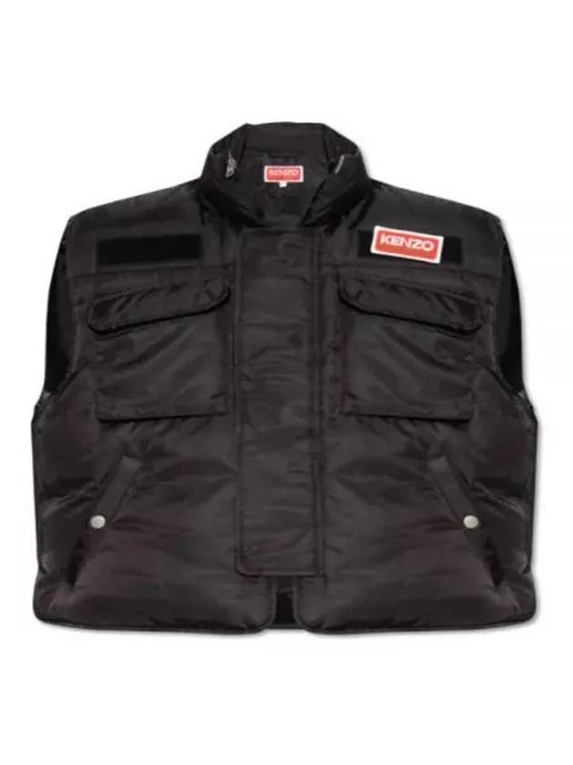 Quilted Hooded Cargo Nylon Vest Black - KENZO - BALAAN 2