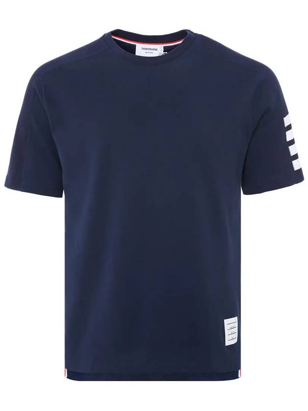 4-Bar Striped Cotton Short Sleeve T-Shirt Navy - THOM BROWNE - BALAAN 3