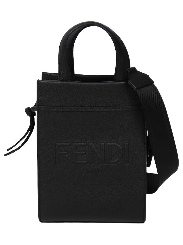 Mini Logo Leather Tote Bag Black - FENDI - BALAAN 2