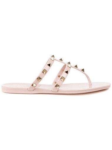 Rockstud PVC Rubber Flat Flip Flops Pink - VALENTINO - BALAAN 1