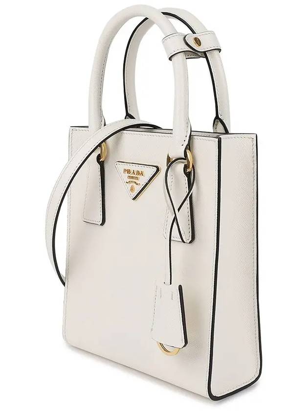 Triangle Logo Saffiano Leather Tote Bag White - PRADA - BALAAN 3