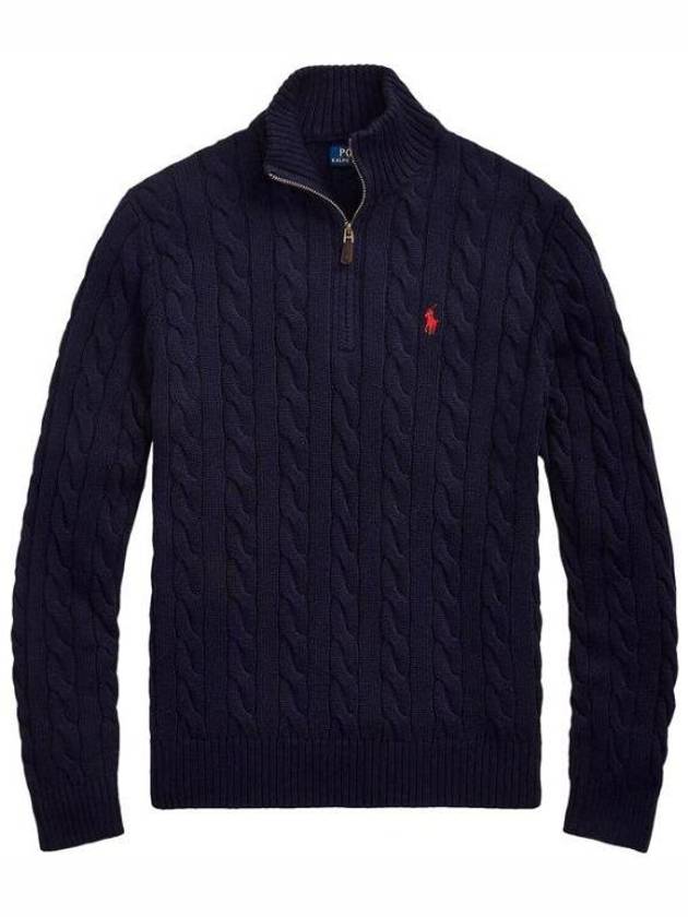 Men's Embroidery Pony Cable Half Zip Up Knit Top Navy - POLO RALPH LAUREN - BALAAN 2