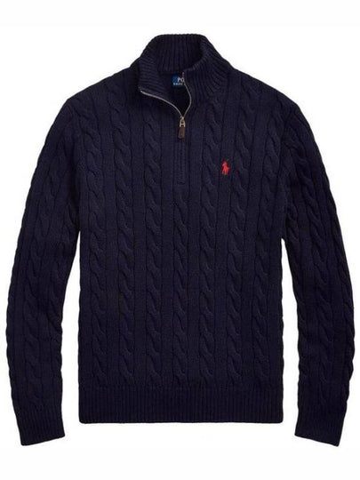 Men's Embroidery Pony Cable Half Zip Up Knit Top Navy - POLO RALPH LAUREN - BALAAN 2