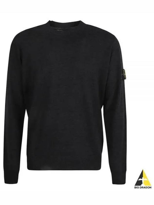 Regular Fit Crew Neck Wool Knit Top Melange Charcoal - STONE ISLAND - BALAAN 2