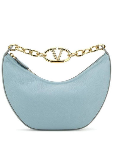 V Logo Zip-Up Medium Tote Bag Light Blue - VALENTINO - BALAAN 1