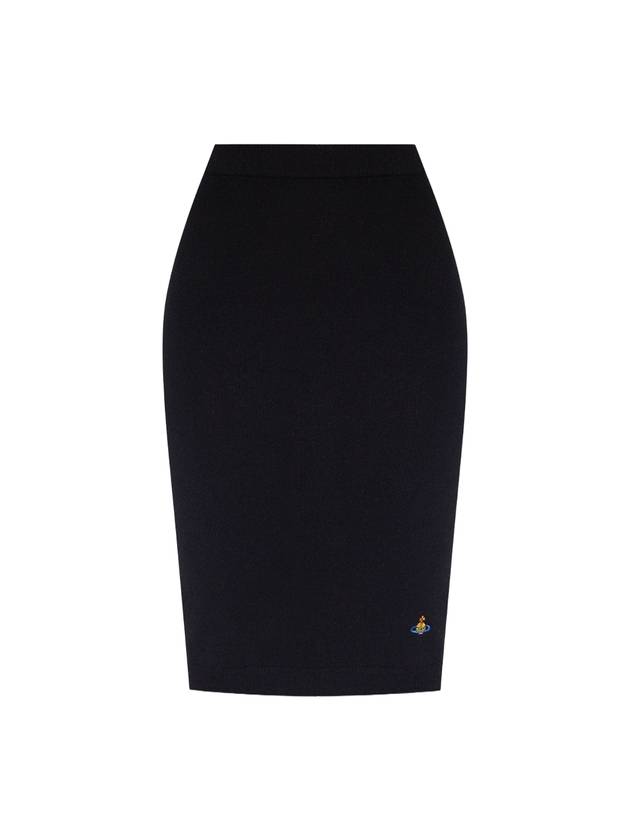 Women's Logo Embroidered Wool Pencil Skirt Black - VIVIENNE WESTWOOD - BALAAN.