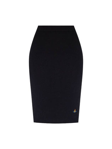 Women's Logo Embroidered Wool Pencil Skirt Black - VIVIENNE WESTWOOD - BALAAN.