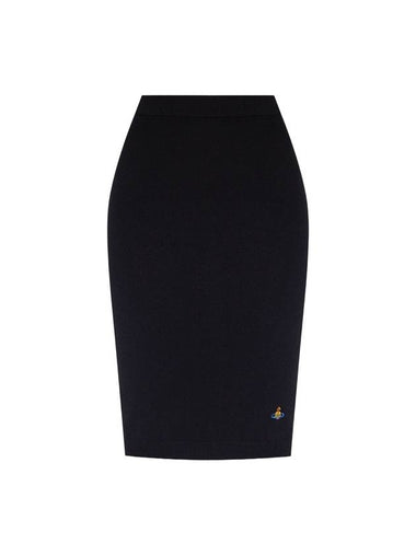 Women's Embroidered Logo Wool Pencil Skirt Black - VIVIENNE WESTWOOD - BALAAN 1