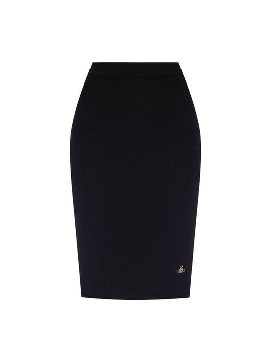 Women's Embroidered Logo Wool Pencil Skirt Black - VIVIENNE WESTWOOD - BALAAN 1