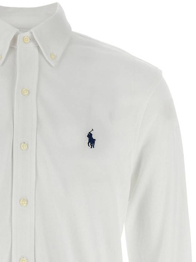 Men's Blue Embroidered Logo Long Sleeve Shirt White - POLO RALPH LAUREN - BALAAN 4