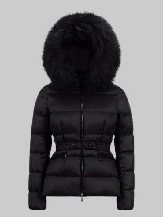 Women's BOED Fur Hooded Down Short Padded Jacket Black - MONCLER - BALAAN 2