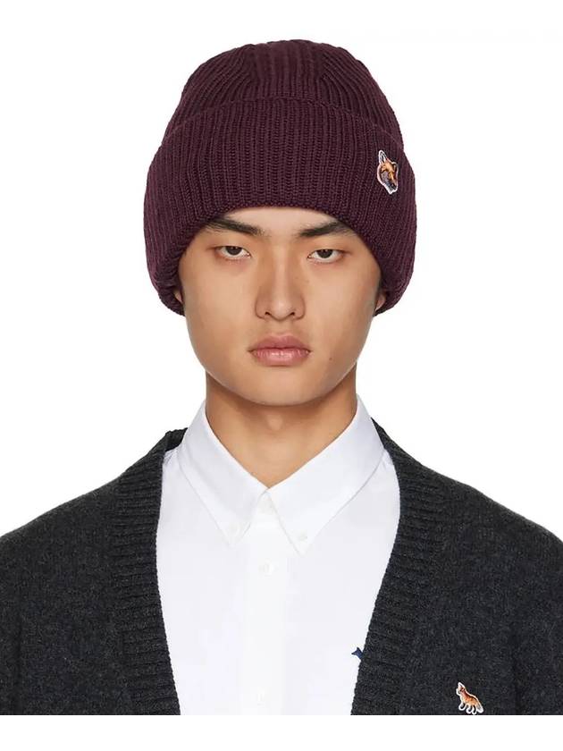 Fox Head Patch Ribbed Beanie Wine Lees - MAISON KITSUNE - BALAAN 6