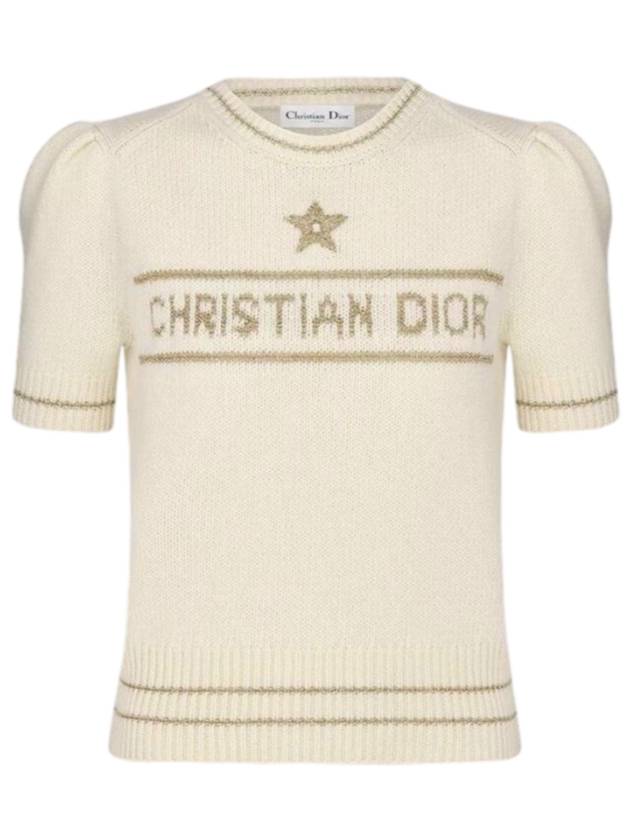 Blended Virgin Wool Cashmere Short Sleeve Knit Top Ivory - DIOR - BALAAN 1