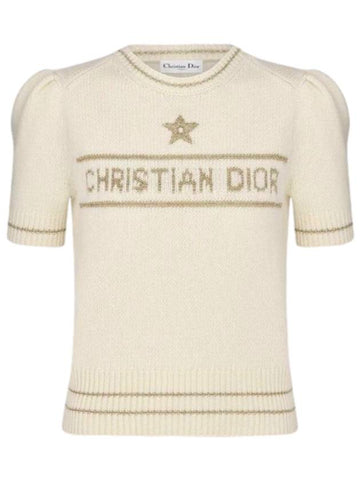 Blended Virgin Wool Cashmere Short Sleeve Knit Top Ivory - DIOR - BALAAN 1