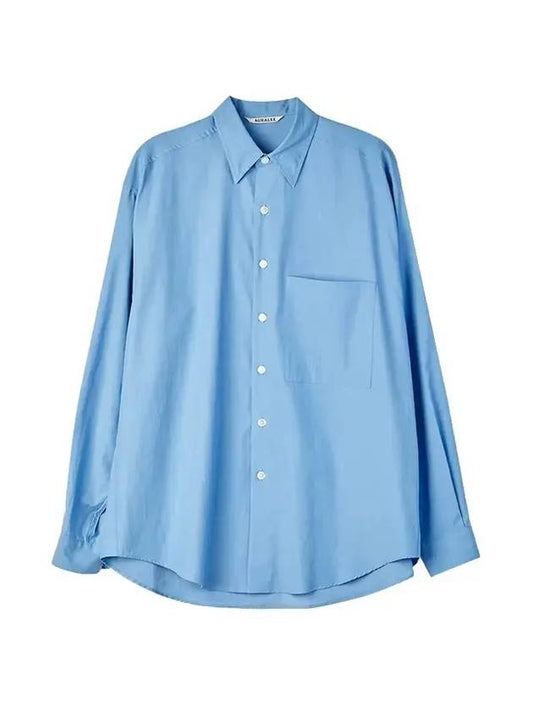 Washed Pins Twill Long Sleeve Shirt Blue - AURALEE - BALAAN.