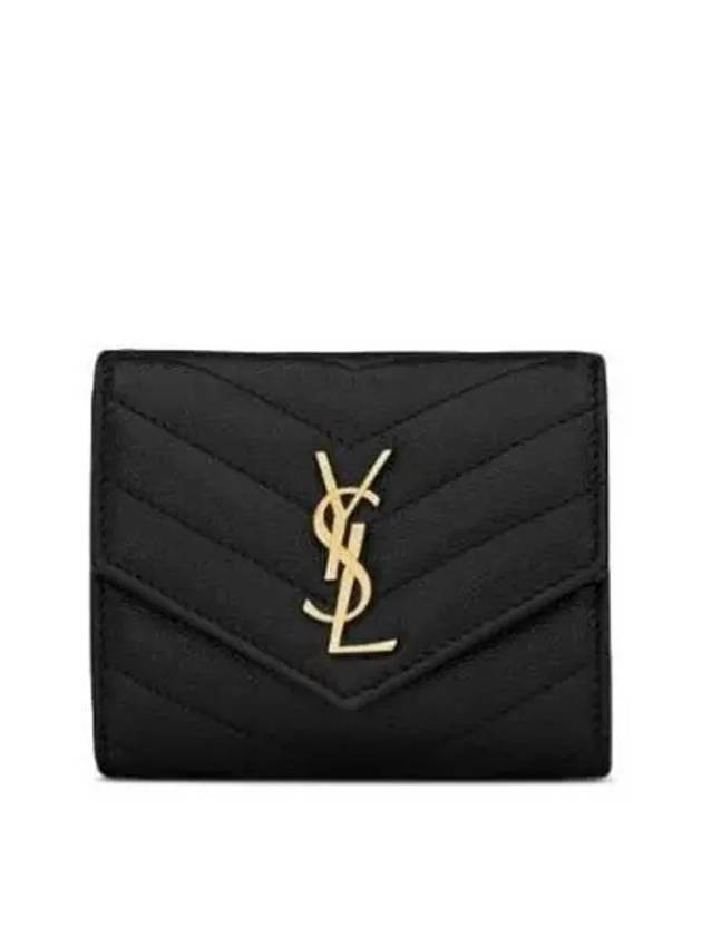 Monogram Cassandra Matelasse Half Wallet Black - SAINT LAURENT - BALAAN 2