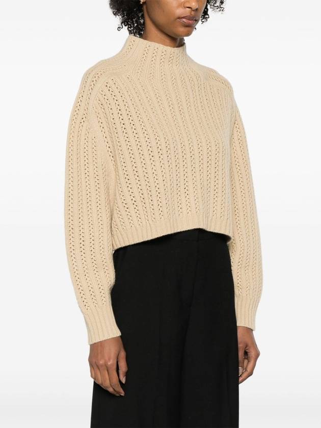 High Neck Back Button Crop Knit Top Beige - MAX MARA - BALAAN 3