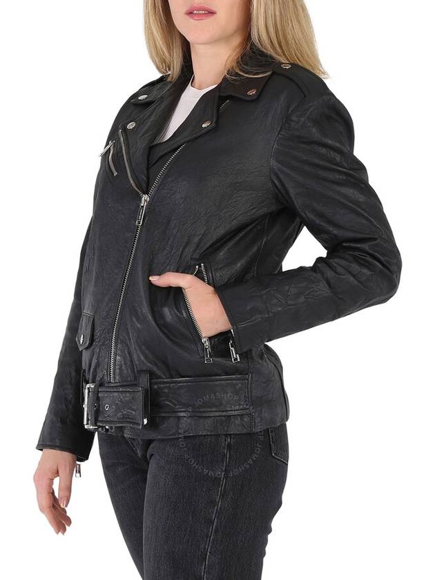 Michael Kors Ladies Crinkled Leather Moto Jacket in Black, Size Small - MICHAEL KORS - BALAAN 3