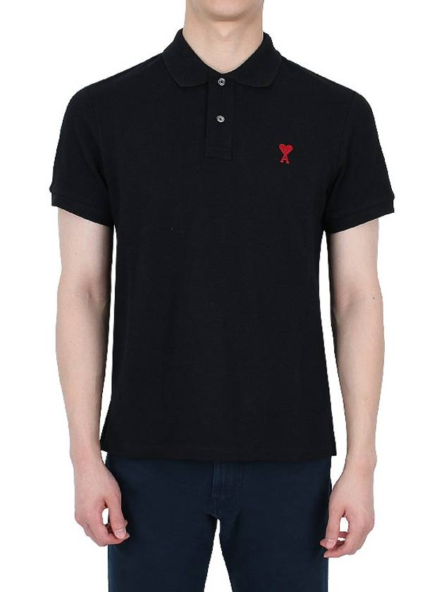 Men's Heart Logo Polo Shirt Black - AMI - BALAAN 2