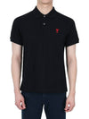 Men's Heart Logo Polo Shirt Black - AMI - BALAAN 3