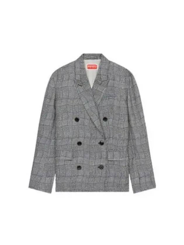 Women's Wave Check Oversized Blazer Jacket Grey - KENZO - BALAAN 2