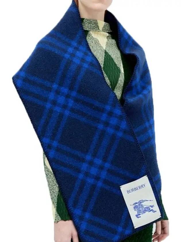 Logo Check Wool Scarf Blue - BURBERRY - BALAAN 8