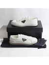 Brushed Leather Low Top Sneakers White Black - PRADA - BALAAN 7