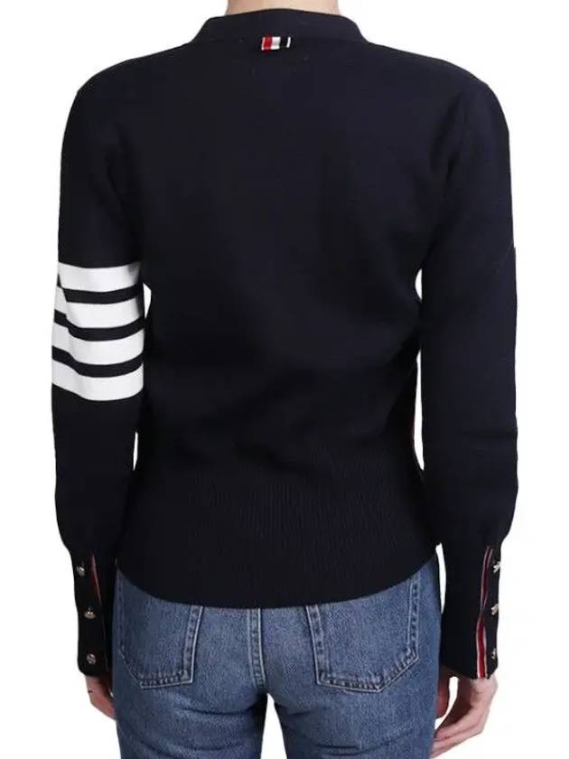 Cotton 4-Bar Milano Classic V-Neck Cardigan Navy - THOM BROWNE - BALAAN 5