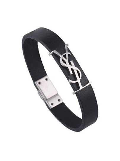 Monogram Opyum Leather Bracelet Black Silver - SAINT LAURENT - BALAAN 2