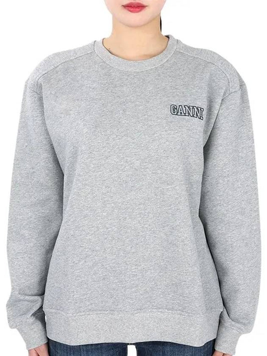 Embroidered Logo Cotton Sweatshirt Grey - GANNI - BALAAN 2