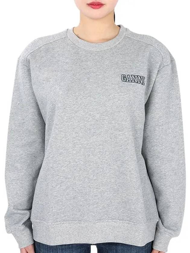 Embroidered Logo Cotton Sweatshirt Grey - GANNI - BALAAN 3