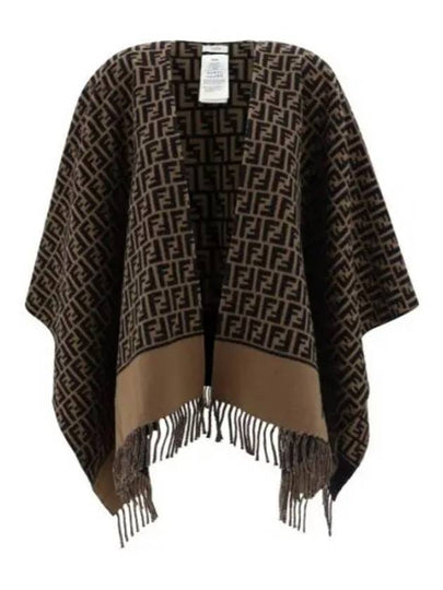 Roma Allover Logo Wool Cashmere Cape Brown - FENDI - BALAAN 2