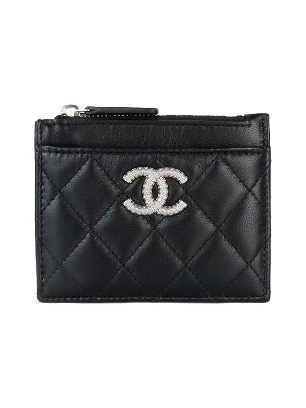 CC Logo Top Zip Leather Card Wallet Black - CHANEL - BALAAN 1