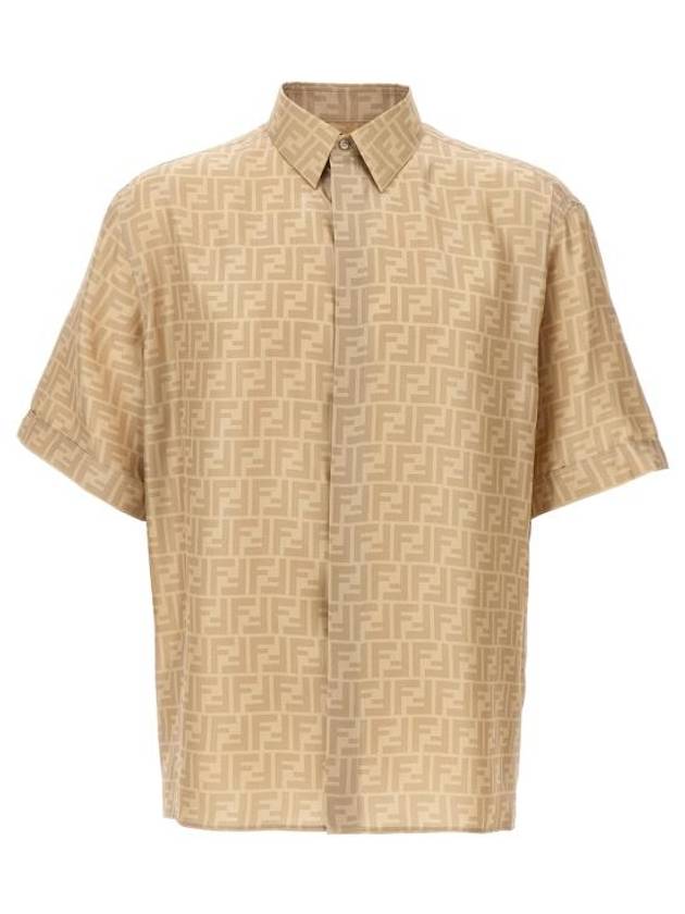 Men's FF Motif Silk Short Sleeve Shirt Beige - FENDI - BALAAN 2