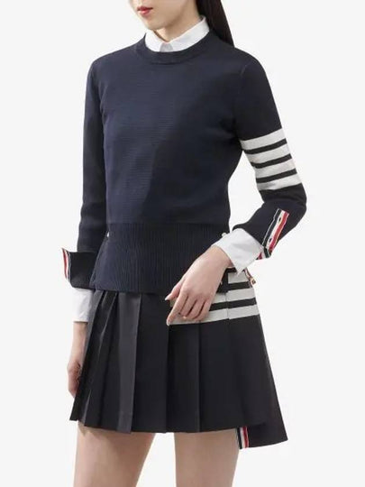 Milano Stitch Crewneck 4-Bar Cotton Crepe Knit Top Navy - THOM BROWNE - BALAAN 2