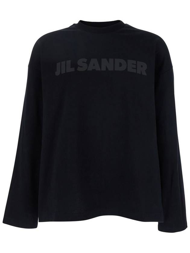 Logo Print Cotton Long Sleeve T-Shirt Black - JIL SANDER - BALAAN 2