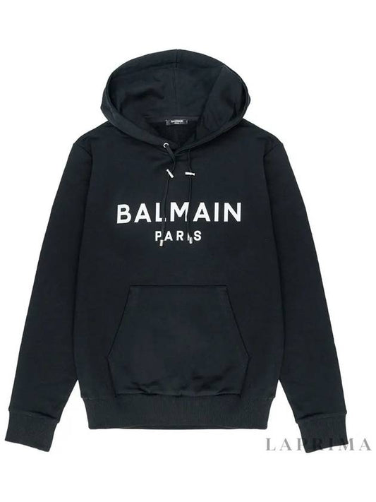 Logo Print Drawstring Hoodie Black - BALMAIN - BALAAN.