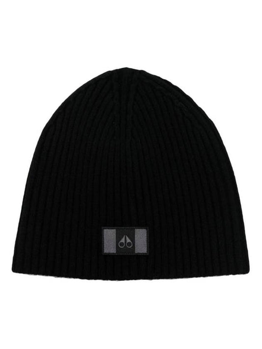 Logo Patch Ribbed Beanie Black - MOOSE KNUCKLES - BALAAN 1