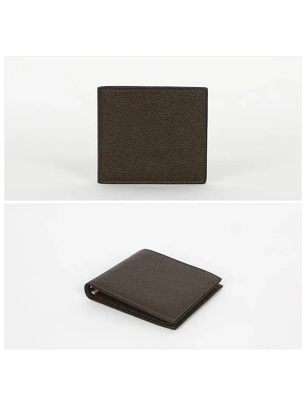 Pebble Grain Leather Half Wallet Dark Brown - THOM BROWNE - BALAAN 3