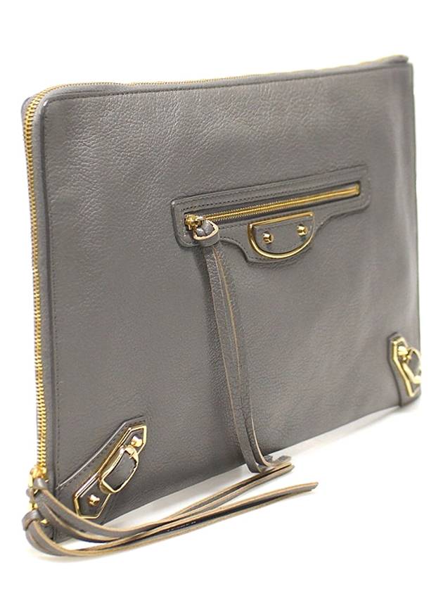 390186 Gray Leather Gold Classic Metal Edge Motor Clutch - BALENCIAGA - BALAAN 3