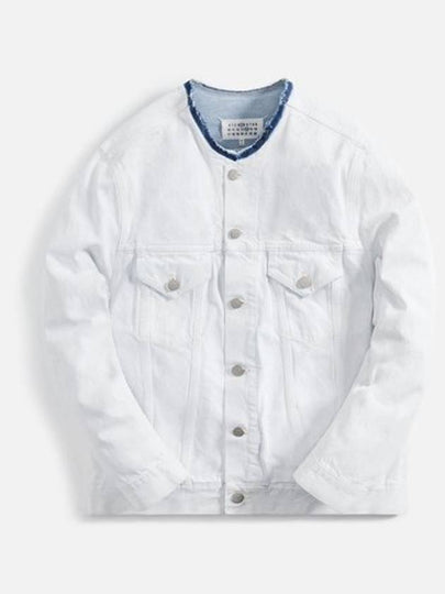 Crack Effect Collarless Denim Jacket White - MAISON MARGIELA - BALAAN 2